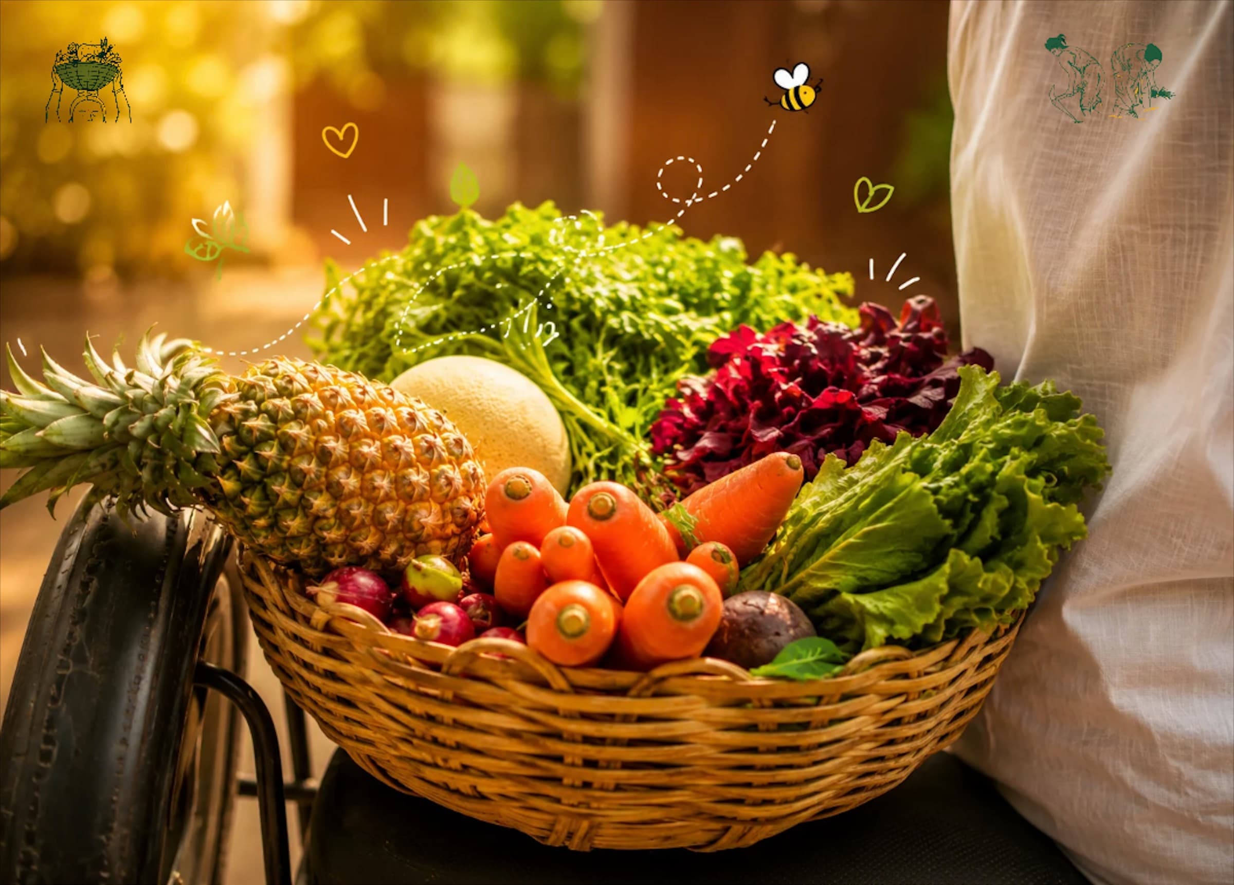 A basket of fresh organic produce